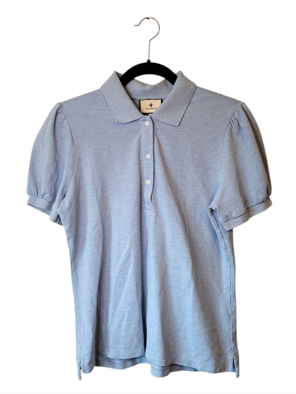 Tuckernuck Peggy Pique Light Blue Polo Shirt with Puff Sleeves Size M